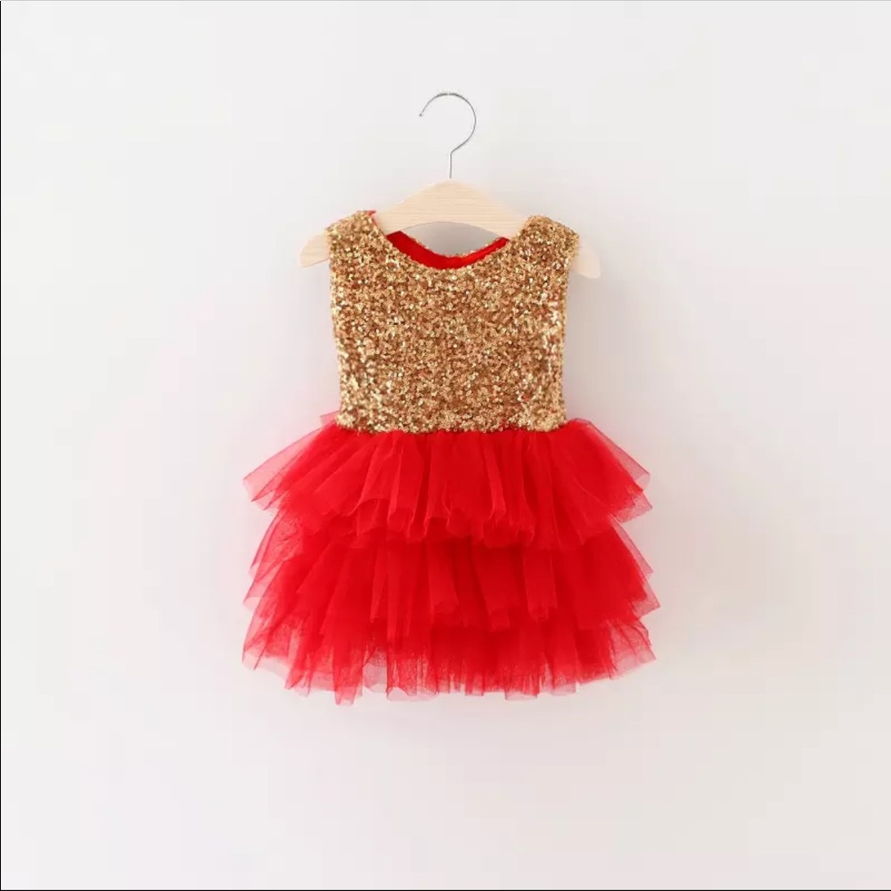 Toddler Red And Gold Sequin Dress 3T